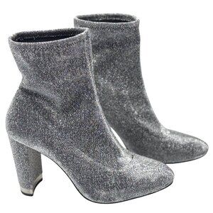 Michael Kors Size 8.5 Mandy Glitter Stretch-Knit Ankle Boots Silver